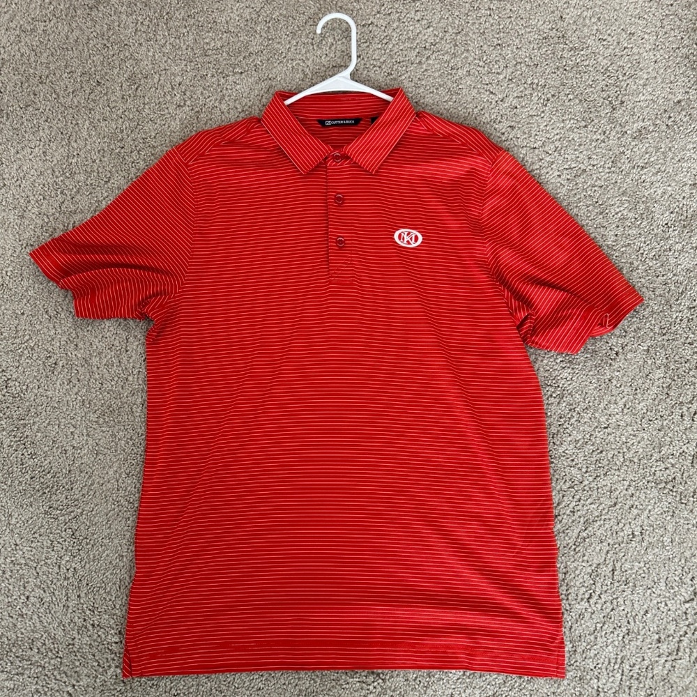 Men's Cutter & Buck Golf Polo, Kingsmill Logo, Orange Striped, Size Medium